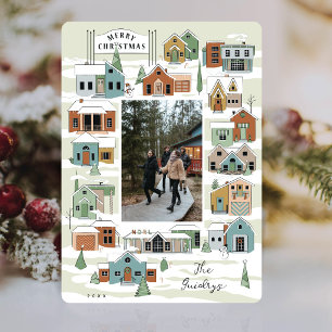 Modern Christmas Village Family Photo Christmas Holiday Card