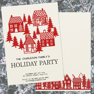 Modern Christmas Village Scene Holiday Party Invitation