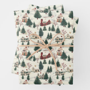 Modern Christmas Village Wrapping Paper