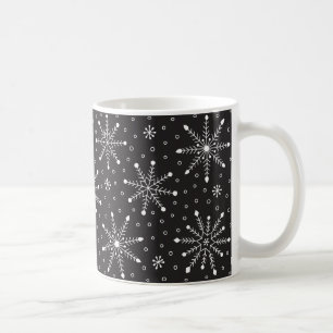 Modern Christmas White Snowflake & Black night sky Coffee Mug