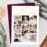Modern Christmas Wine 9 Photo Collage Foil Holiday Card<br><div class="desc">Modern Christmas photo card featuring "Merry Christmas" displayed at the top of the design in trendy gold foil lettering with a white background. A photo collage of 9 photos is shown below in a grid-style layout. Personalise the multi-photo Christmas card with your family name. The foil card reverses to display...</div>