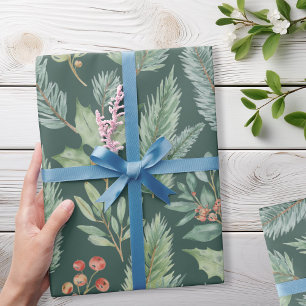 Modern Christmas Winter Holiday Floral Pattern Wrapping Paper
