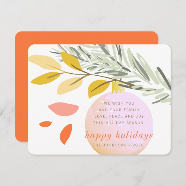 Modern Christmas Winter Snow Ornament on Pine Holiday Card (Front/Back)