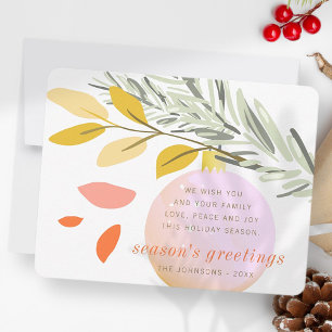 Modern Christmas Winter Snow Ornament on Pine Holiday Card