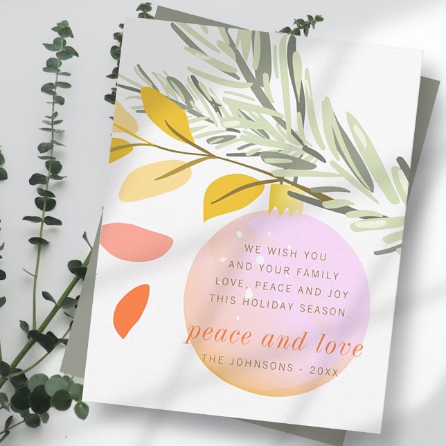 Modern Christmas Winter Snow Ornament on Pine Holiday Card (Creator Uploaded)