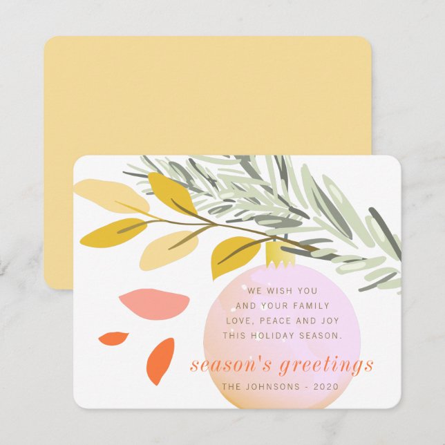 Modern Christmas Winter Snow Ornament on Pine Holiday Card (Front/Back)