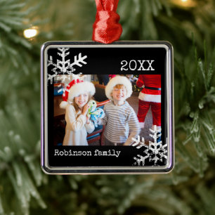Modern Christmas Winter Snowflake Photo Metal Tree Decoration