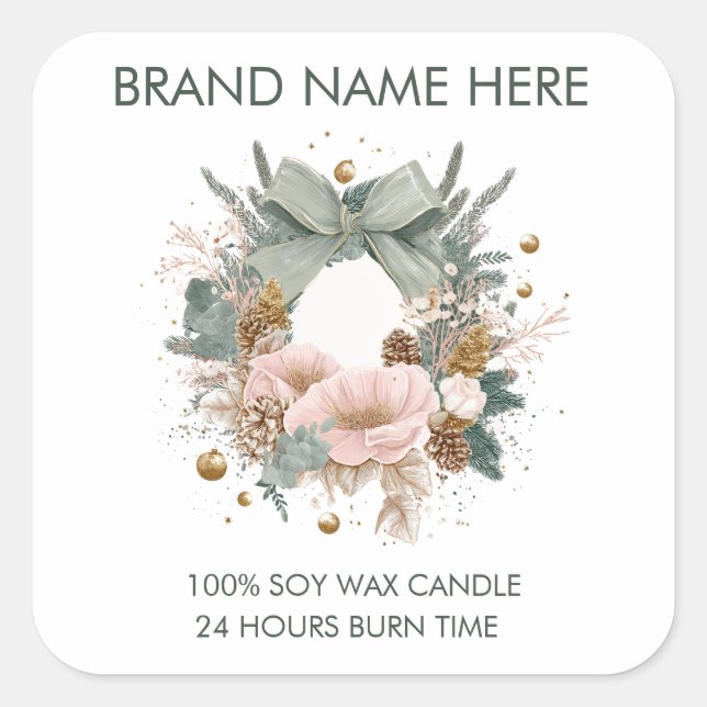 Modern Christmas Wreath | Candle Labels (Front)