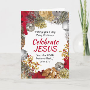Modern Christmas Wreath CELEBRATE JESUS Christmas Holiday Card
