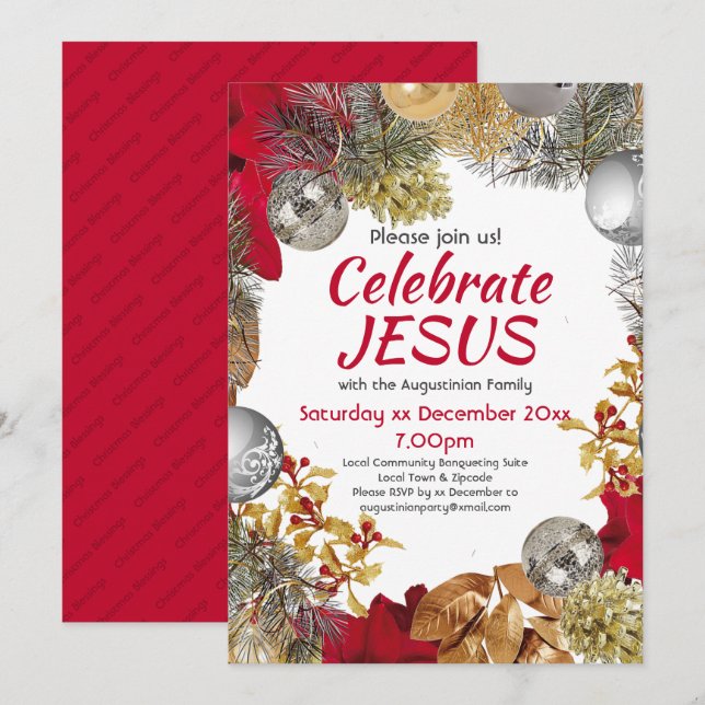 Modern Christmas Wreath CELEBRATE JESUS Party Invitation (Front/Back)