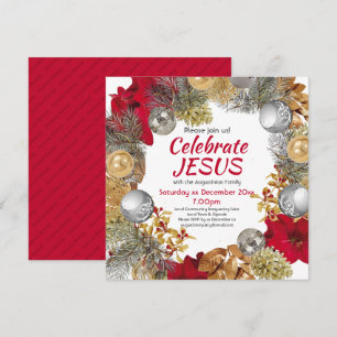 Modern Christmas Wreath CELEBRATE JESUS Square Invitation