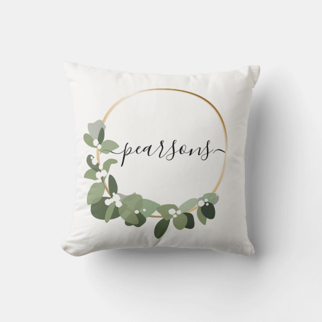 Modern Christmas wreath personalised family name Cushion (Front)