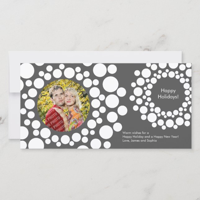 Modern Christmas Wreath Photo Card-Dark Grey Holiday Card (Front)