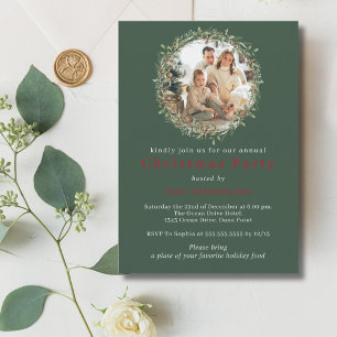 Modern Christmas wreath photo holiday party Invitation