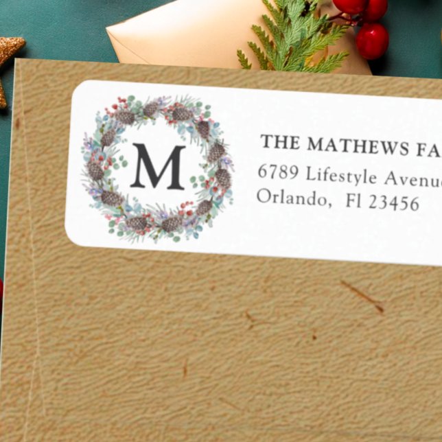 Modern Christmas Wreath Return Address (Creator Uploaded)