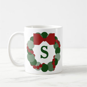 Modern Christmas Wreath with Monogram Coffee Mug