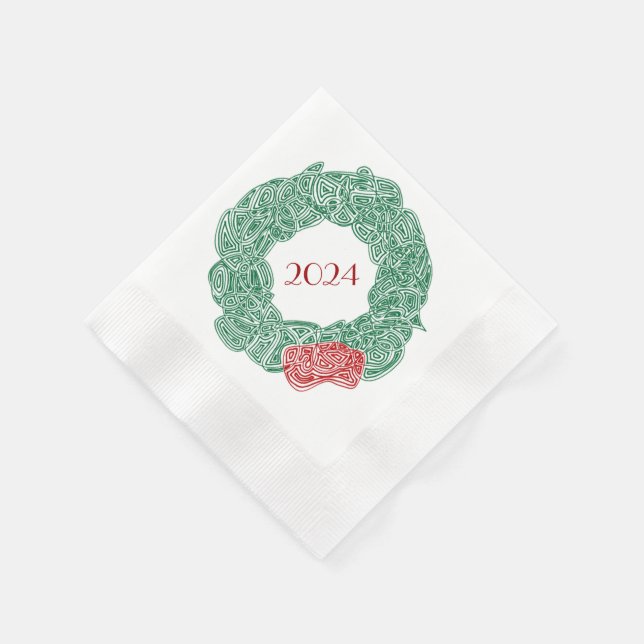 Modern Christmas Wreath Year Napkin (Corner)