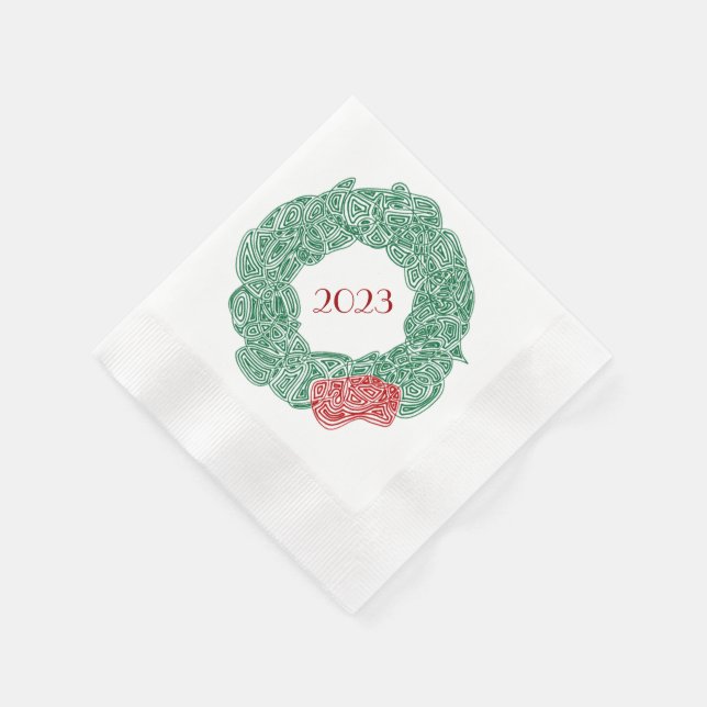 Modern Christmas Wreath Year Napkin (Corner)