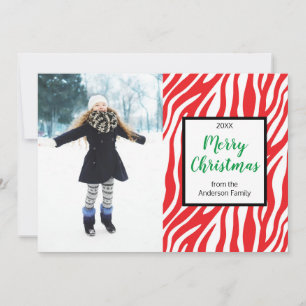Modern Christmas Zebra Stripe Custom Photo Holiday Card