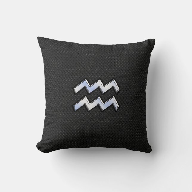 Modern Chrome Like Aquarius Zodiac Sign on Snake Cushion (Front)