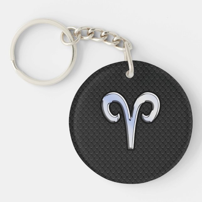 Modern Chrome Like Aries Zodiac Sign Key Ring (Front)