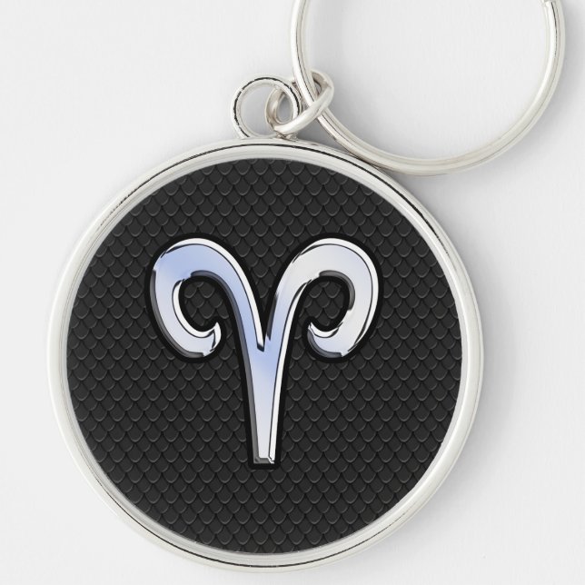 Modern Chrome Like Aries Zodiac Sign Key Ring (Front)