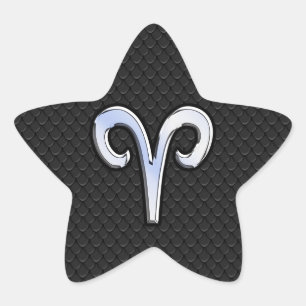 Modern Chrome Like Aries Zodiac Sign Star Sticker