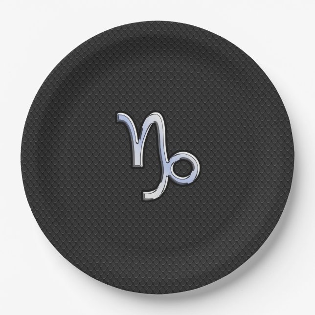 Modern Chrome like Capricorn Sign on Snake style Paper Plate (Front)