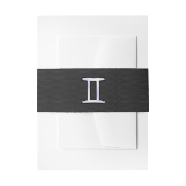 Modern Chrome Like Gemini Zodiac Sign Invitation Belly Band (Front Example)