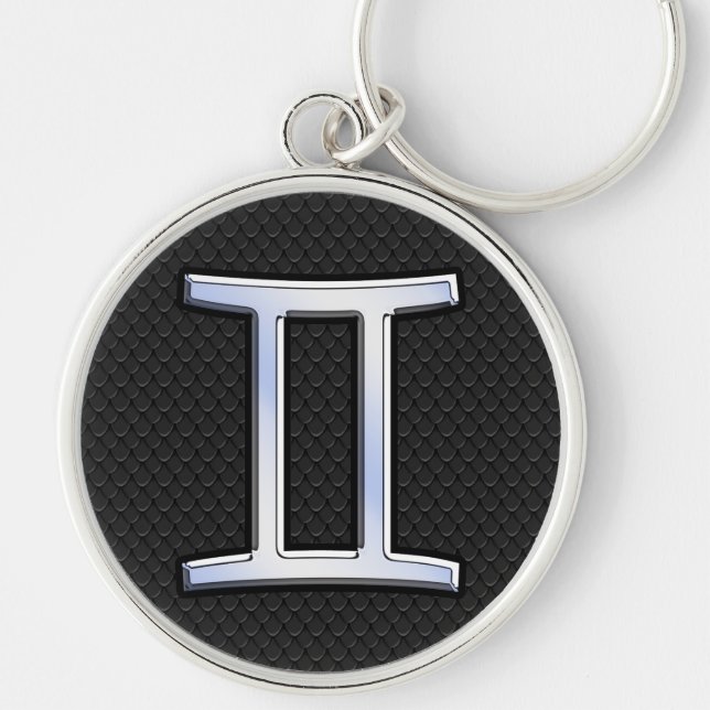 Modern Chrome Like Gemini Zodiac Sign Key Ring (Front)