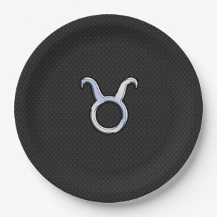 Modern Chrome Like Taurus Zodiac Sign Paper Plate
