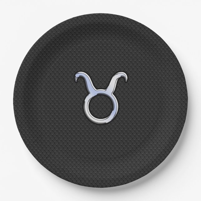 Modern Chrome Like Taurus Zodiac Sign Paper Plate (Front)
