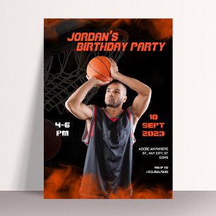 Modern cinematic basketball sporty photo birthday invitation