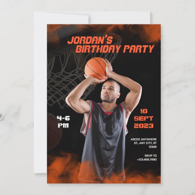 Modern cinematic basketball sporty photo birthday  invitation (Front)
