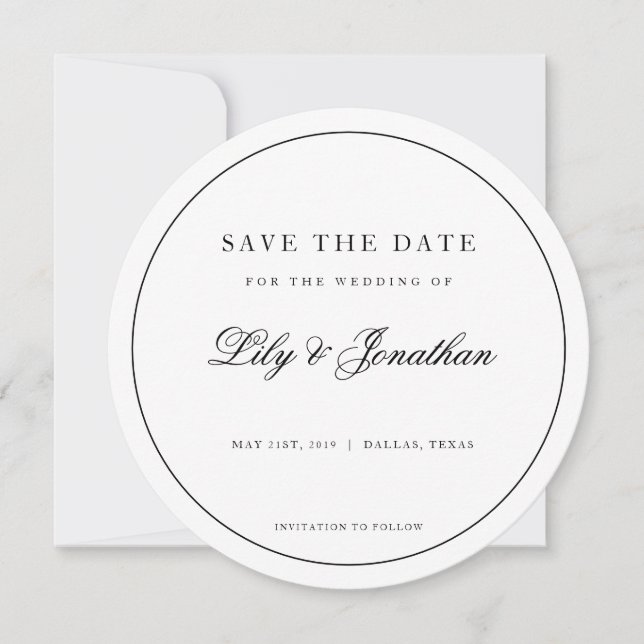 Modern Circle Black White Save The Date Invitation (Front)
