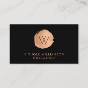 Modern Circle Deep Black Faux Foil   Rose Gold Business Card
