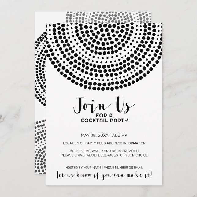 Modern Circle Dot Pattern - Boho Cocktail Party Invitation (Front/Back)