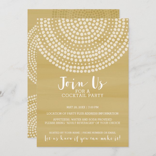 Modern Circle Dot Pattern - Gold Cocktail Party Invitation (Front/Back)