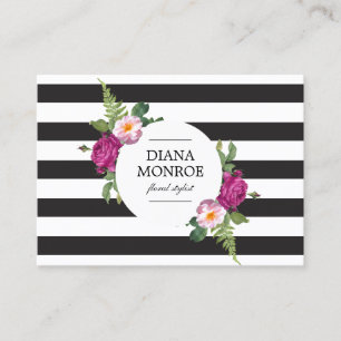 Modern Circle Floral Wreath Striped Large Business Card