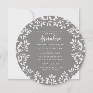 Modern Circle Laurel Wreath Graduation Grad Party Invitation