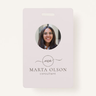 Modern Circle logo Employee ID Pink Barcode ID Badge