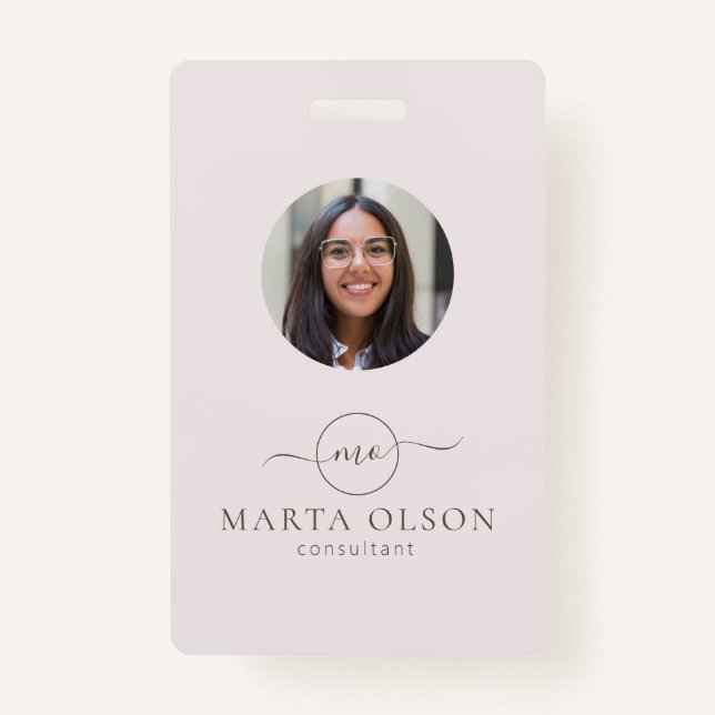 Modern Circle logo Employee ID Pink Barcode ID Badge (Front)