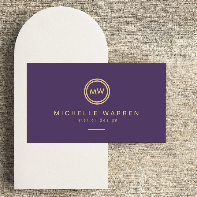 Modern Circle Monogram Initials on Royal Purple Business Card (Creator Uploaded)