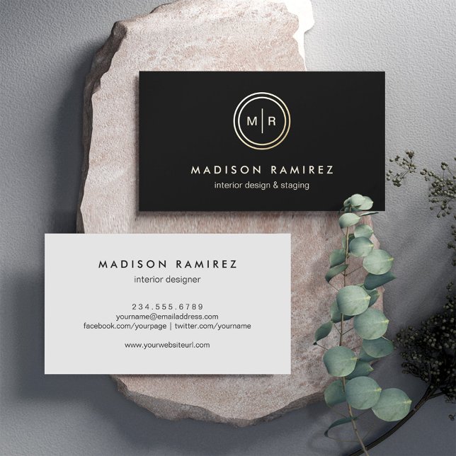 Modern Circle Monogram Logo Classy Black White Business Card (Creator Uploaded)