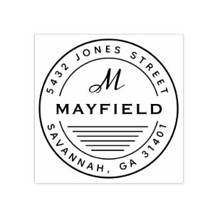 Modern Circle Monogram Round Return Address Rubber Stamp
