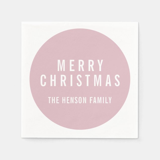 Modern Circle Pastel Pink Merry Christmas Napkin (Front)