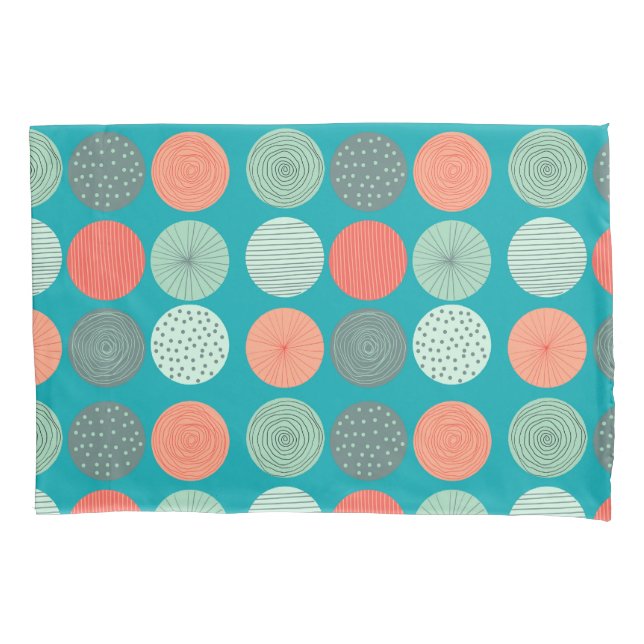 Modern Circle Pattern Teal Orange   Pillowcase (Front)