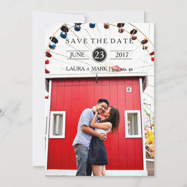 Modern Circle Photo Save the Date Card (Front)