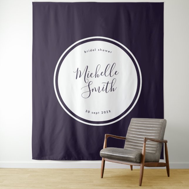 Modern Circle Plain Boho Purple Bridal Shower Tapestry (In Situ)