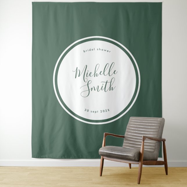 Modern Circle Plain Emerald Boho Green Shower Tapestry (In Situ)